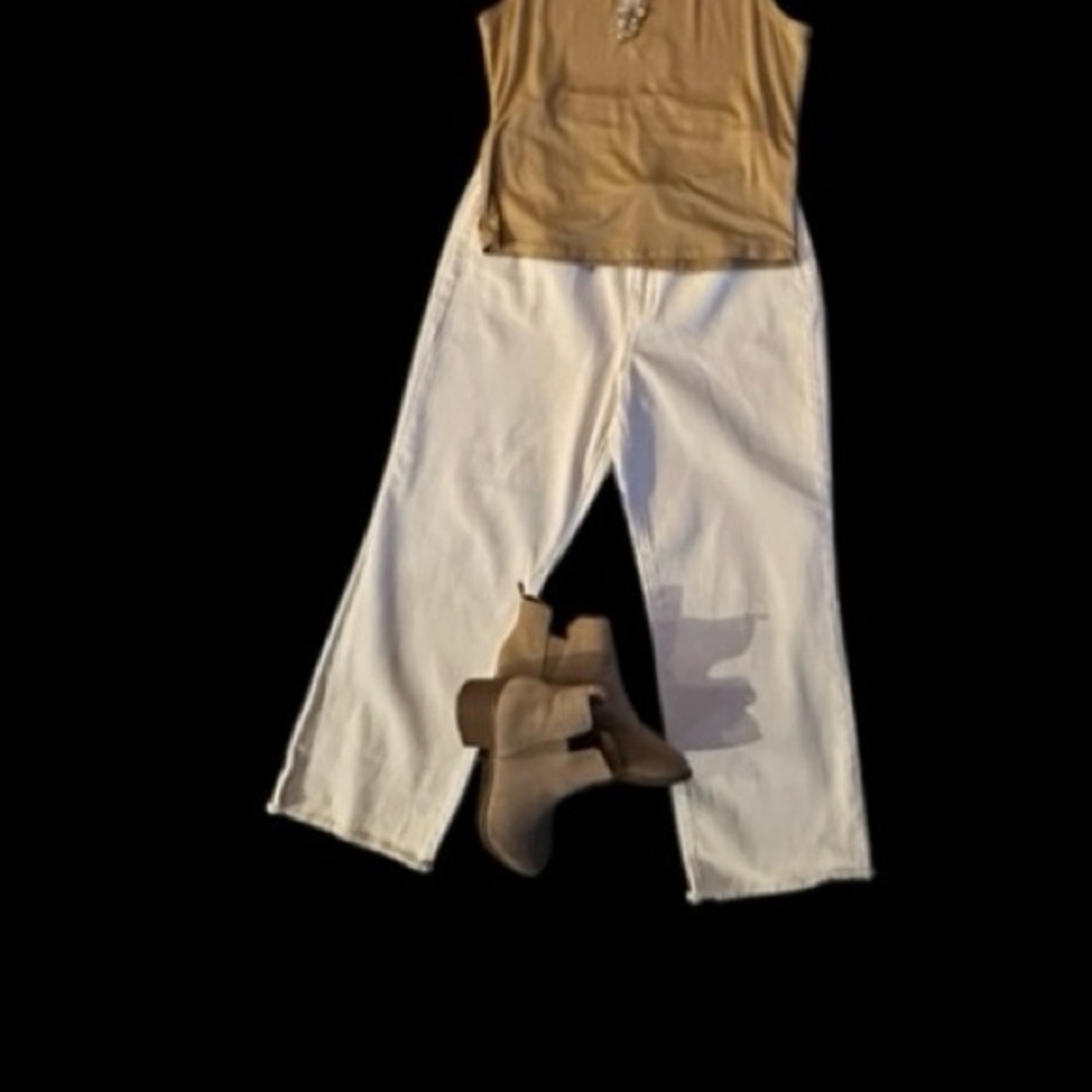 Rewash White high rise fringed bottom wide leg jeans